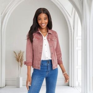 Maurices Womens Large Blush Dusty Pink Denim Jean Jacket Barbiecore Girlhoodcore